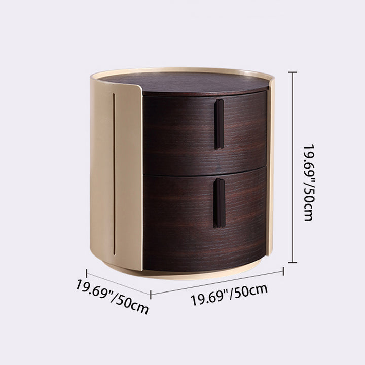 Table de chevet rétro contemporaine - Accent esthétique spatial et design cylindrique anti-collision, table de nuit à 2 tiroirs pour chambre à coucher 