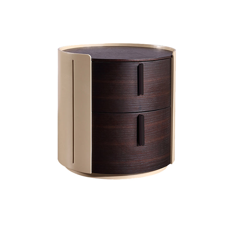 Contemporary Retro Nightstand - Space Aesthetic Highlight & Cylindrical Anti-Collision Design Bedside Table 2-Drawer For Bedroom