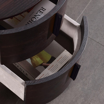 Contemporary Retro Nightstand - Space Aesthetic Highlight & Cylindrical Anti-Collision Design Bedside Table 2-Drawer For Bedroom