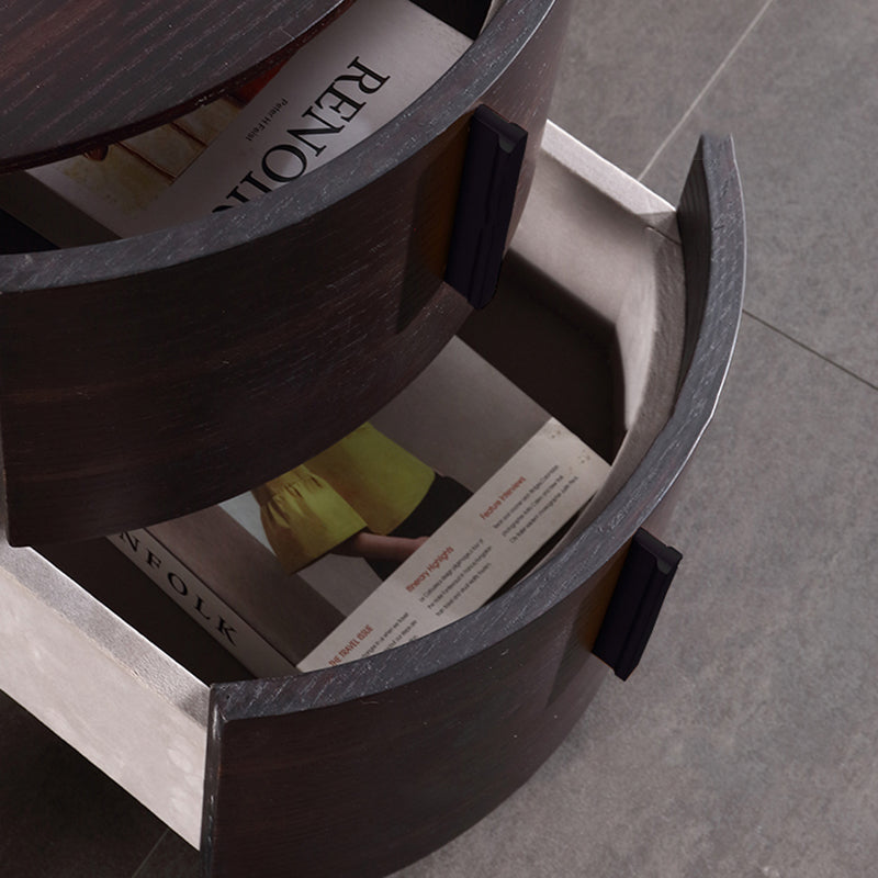 Contemporary Retro Nightstand - Space Aesthetic Highlight & Cylindrical Anti-Collision Design Bedside Table 2-Drawer For Bedroom