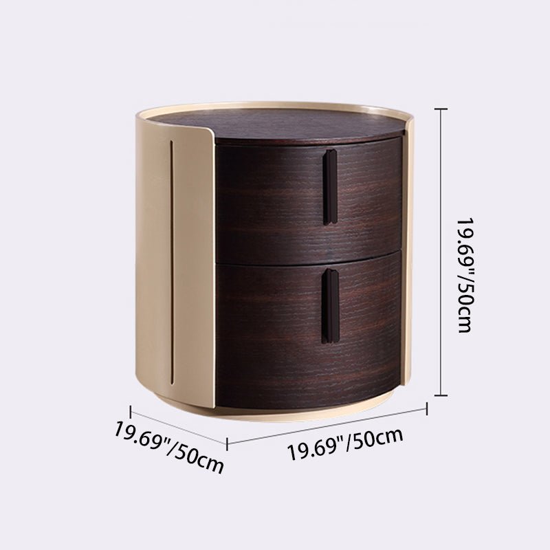 Contemporary Retro Nightstand - Space Aesthetic Highlight & Cylindrical Anti-Collision Design Bedside Table 2-Drawer For Bedroom