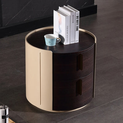 Contemporary Retro Nightstand - Space Aesthetic Highlight & Cylindrical Anti-Collision Design Bedside Table 2-Drawer For Bedroom