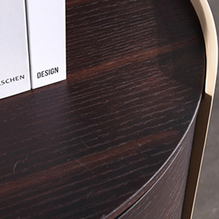 Table de chevet rétro contemporaine - Accent esthétique spatial et design cylindrique anti-collision, table de nuit à 2 tiroirs pour chambre à coucher 
