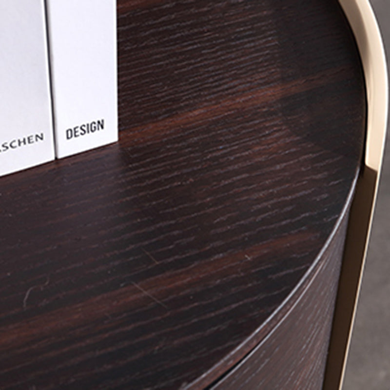 Contemporary Retro Nightstand - Space Aesthetic Highlight & Cylindrical Anti-Collision Design Bedside Table 2-Drawer For Bedroom