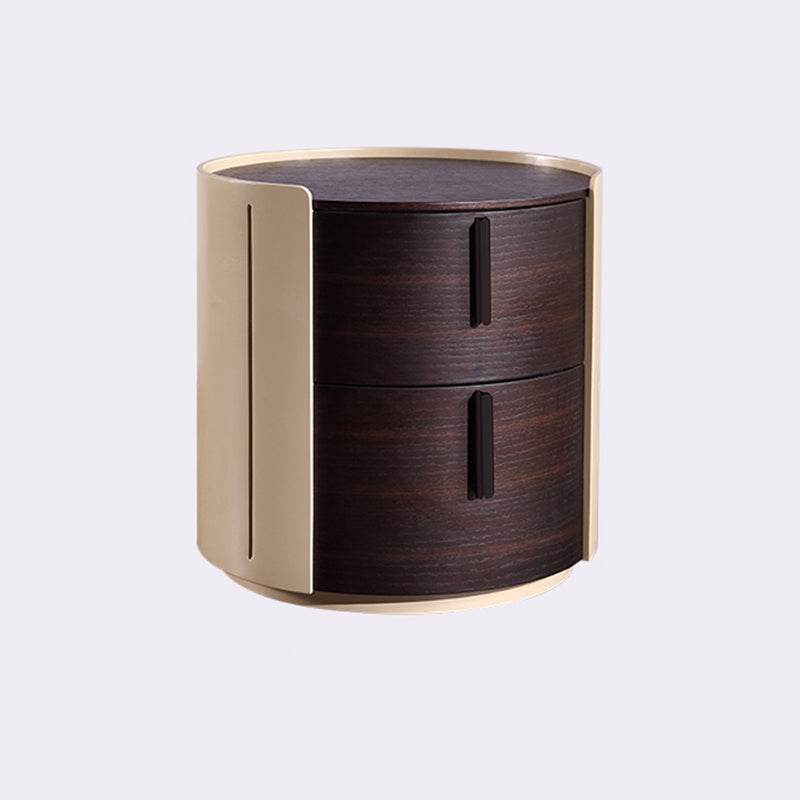 Contemporary Retro Nightstand - Space Aesthetic Highlight & Cylindrical Anti-Collision Design Bedside Table 2-Drawer For Bedroom