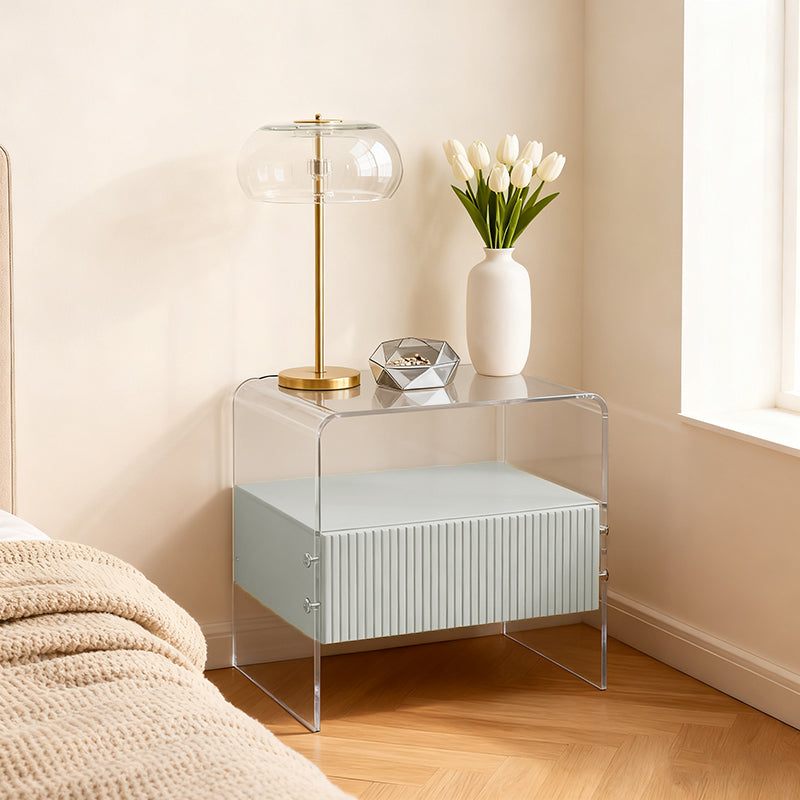 Transparent Acrylic Nightstand - Minimalist Sturdy U-Shaped Support Legs Bedside Table 1-Drawer For Bedroom &amp; Living Room