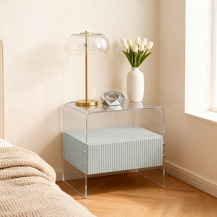 Transparent Acrylic Nightstand - Minimalist Sturdy U-Shaped Support Legs Bedside Table 1-Drawer For Bedroom &amp; Living Room