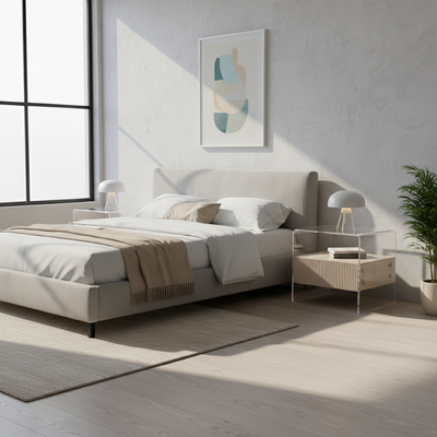 Transparent Acrylic Nightstand - Minimalist Sturdy U-Shaped Support Legs Bedside Table 1-Drawer For Bedroom & Living Room