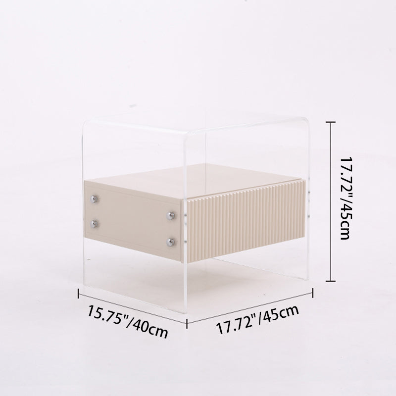 Transparent Acrylic Nightstand - Minimalist Sturdy U-Shaped Support Legs Bedside Table 1-Drawer For Bedroom & Living Room