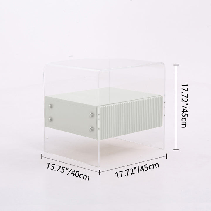 Table de chevet transparente en acrylique - Table d'appoint minimaliste et robuste avec pieds de support en U, 1 tiroir, pour chambre à coucher et salon 