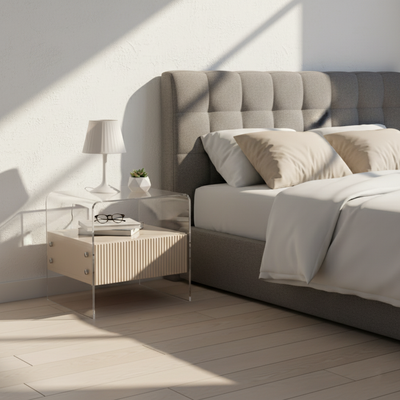 Transparent Acrylic Nightstand - Minimalist Sturdy U-Shaped Support Legs Bedside Table 1-Drawer For Bedroom & Living Room