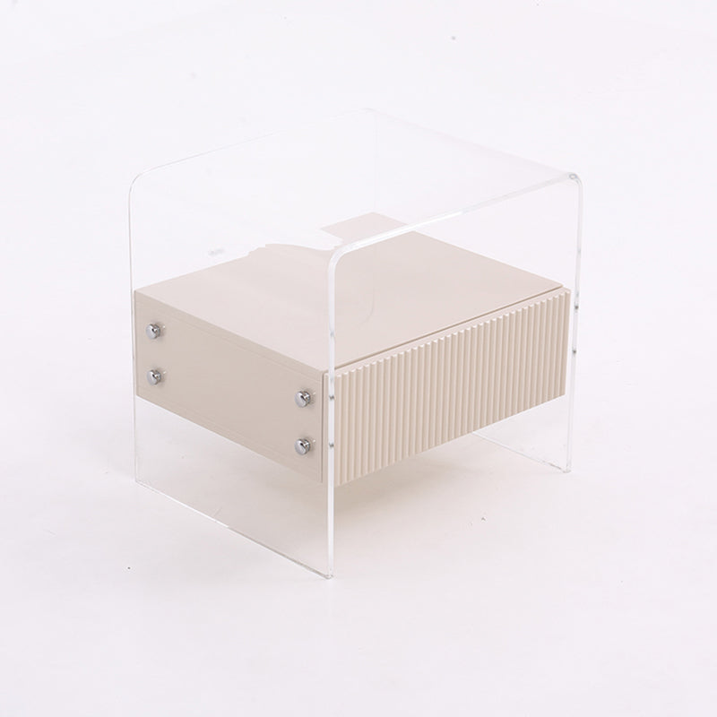 Transparent Acrylic Nightstand - Minimalist Sturdy U-Shaped Support Legs Bedside Table 1-Drawer For Bedroom & Living Room