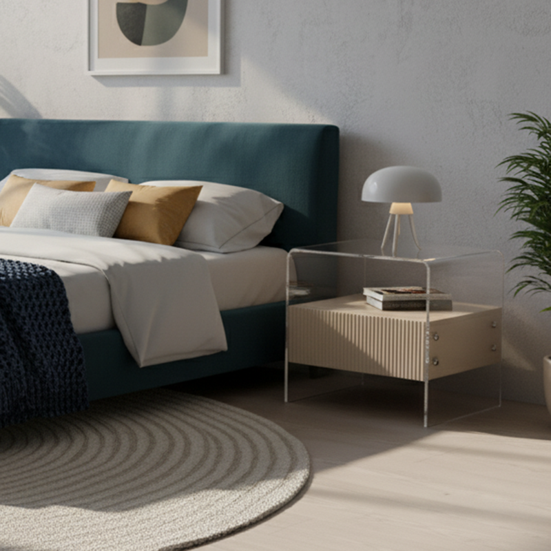 Transparent Acrylic Nightstand - Minimalist Sturdy U-Shaped Support Legs Bedside Table 1-Drawer For Bedroom & Living Room