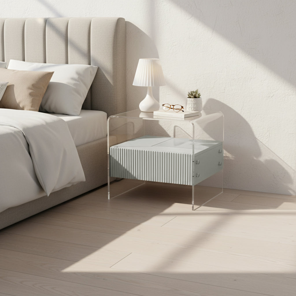 Transparent Acrylic Nightstand - Minimalist Sturdy U-Shaped Support Legs Bedside Table 1-Drawer For Bedroom &amp; Living Room