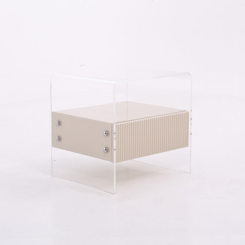 Transparent Acrylic Nightstand - Minimalist Sturdy U-Shaped Support Legs Bedside Table 1-Drawer For Bedroom & Living Room
