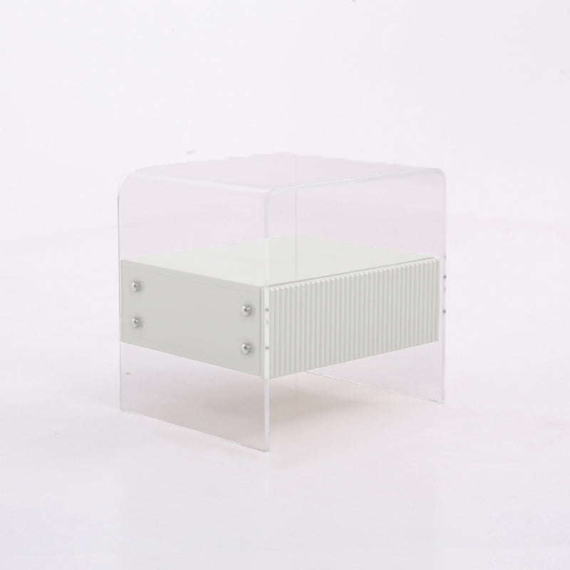 Transparent Acrylic Nightstand - Minimalist Sturdy U-Shaped Support Legs Bedside Table 1-Drawer For Bedroom &amp; Living Room