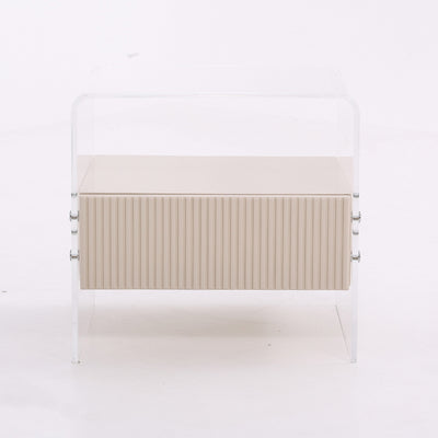 Transparent Acrylic Nightstand - Minimalist Sturdy U-Shaped Support Legs Bedside Table 1-Drawer For Bedroom & Living Room