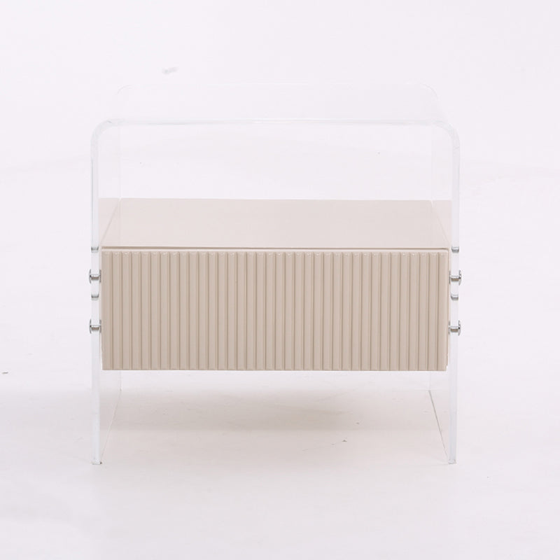 Transparent Acrylic Nightstand - Minimalist Sturdy U-Shaped Support Legs Bedside Table 1-Drawer For Bedroom & Living Room
