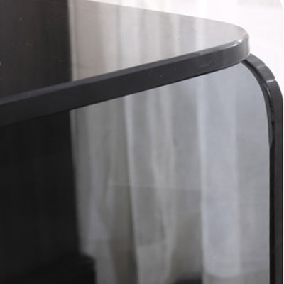 Clear Texture Nightstand - Transparent Tempered Glass Bedside Table 1-Drawer For Bedroom & Living Room