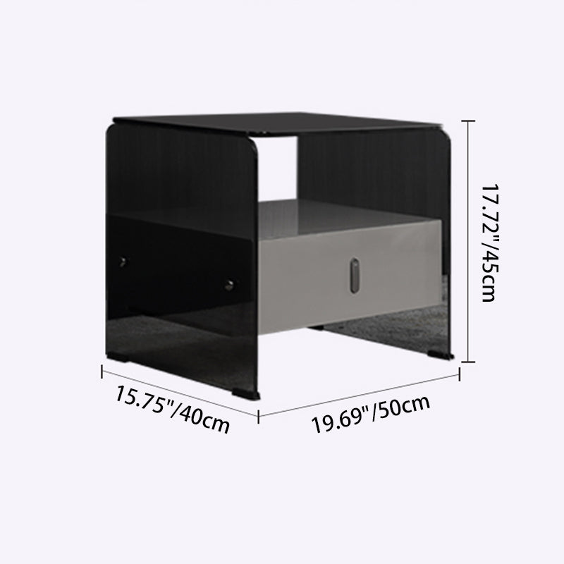 Clear Texture Nightstand - Transparent Tempered Glass Bedside Table 1-Drawer For Bedroom & Living Room