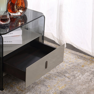 Clear Texture Nightstand - Transparent Tempered Glass Bedside Table 1-Drawer For Bedroom & Living Room