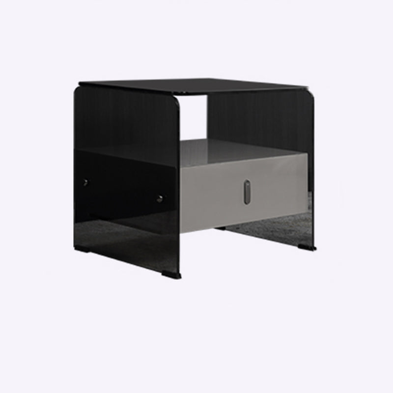 Clear Texture Nightstand - Transparent Tempered Glass Bedside Table 1-Drawer For Bedroom & Living Room
