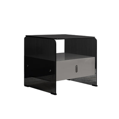 Clear Texture Nightstand - Transparent Tempered Glass Bedside Table 1-Drawer For Bedroom & Living Room