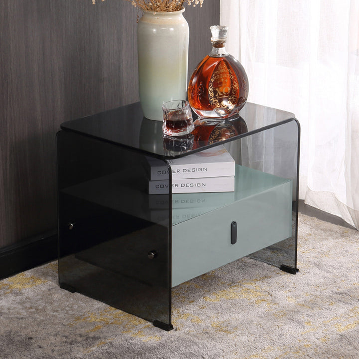 Table de chevet Clear Texture - table d'appoint transparente en verre trempé avec 1 tiroir pour chambre et salon 