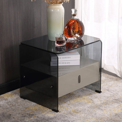 Clear Texture Nightstand - Transparent Tempered Glass Bedside Table 1-Drawer For Bedroom & Living Room