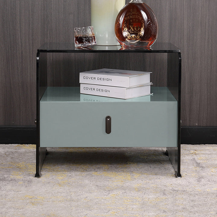 Table de chevet Clear Texture - table d'appoint transparente en verre trempé avec 1 tiroir pour chambre et salon 