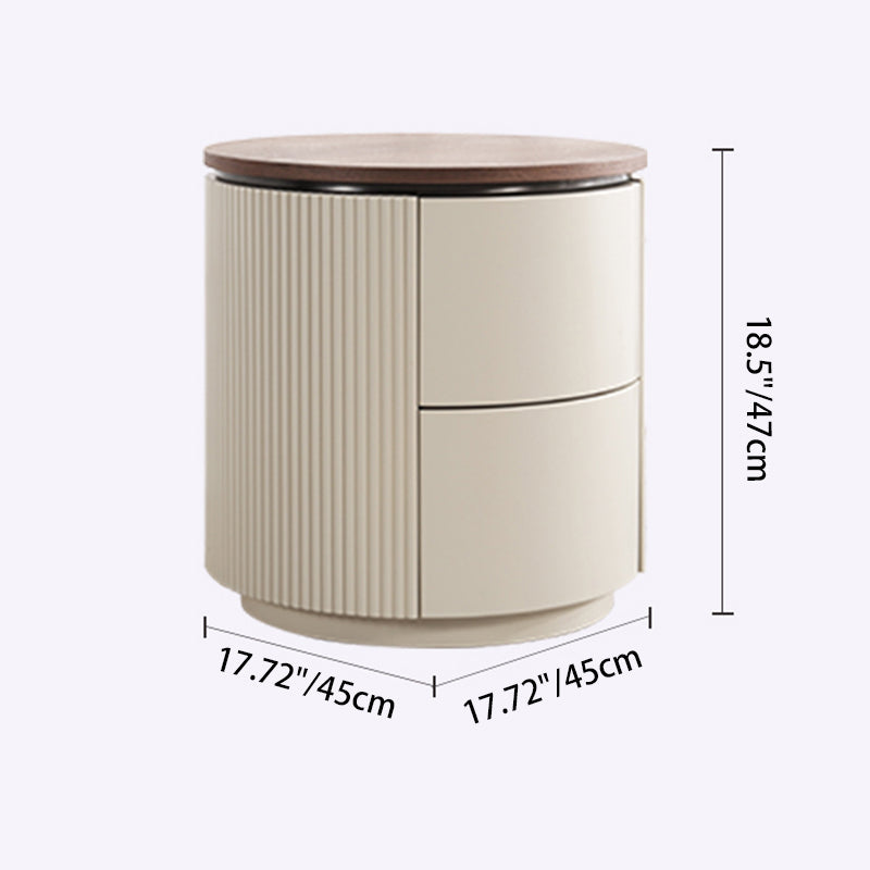 Contemporary Luxury Cylindrical Nightstand - Press-to-Open Bedside Table 2-Drawer For Bedroom