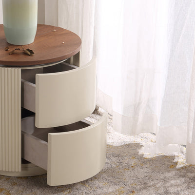 Contemporary Luxury Cylindrical Nightstand - Press-to-Open Bedside Table 2-Drawer For Bedroom