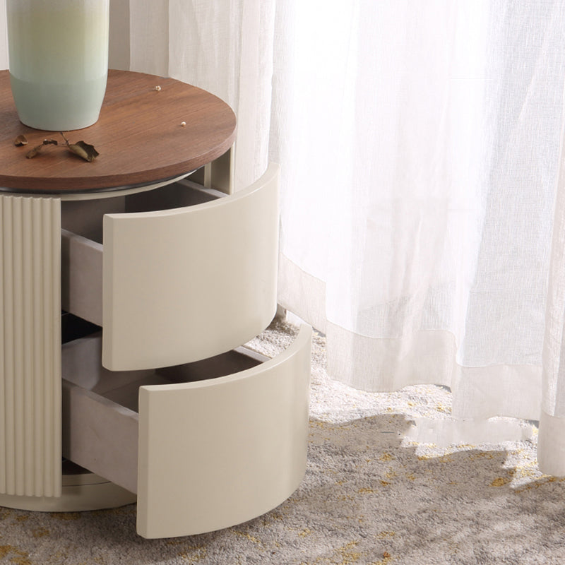 Contemporary Luxury Cylindrical Nightstand - Press-to-Open Bedside Table 2-Drawer For Bedroom