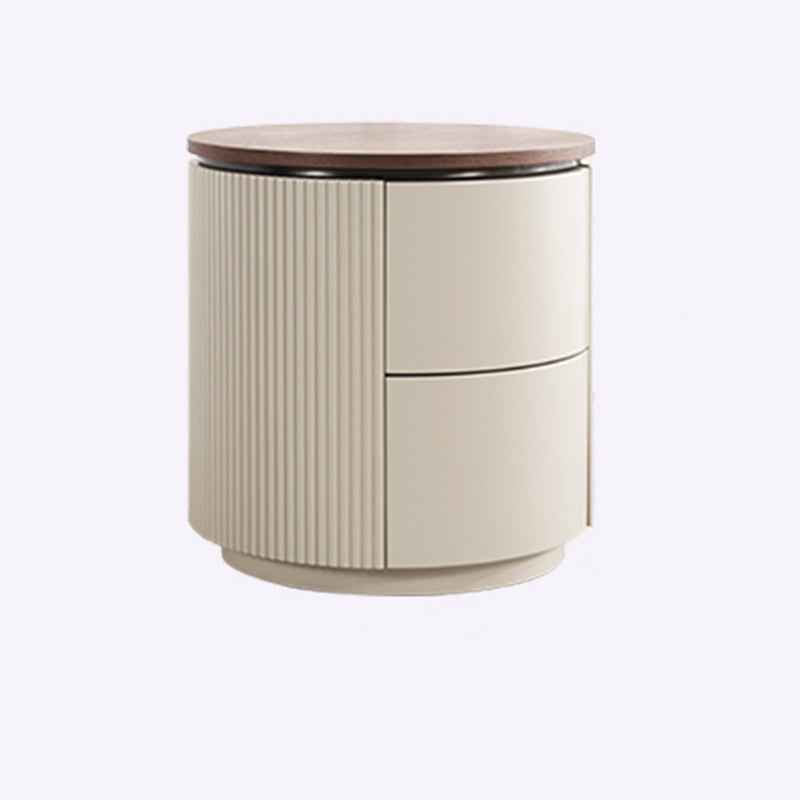Contemporary Luxury Cylindrical Nightstand - Press-to-Open Bedside Table 2-Drawer For Bedroom