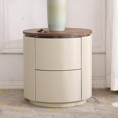 Contemporary Luxury Cylindrical Nightstand - Press-to-Open Bedside Table 2-Drawer For Bedroom