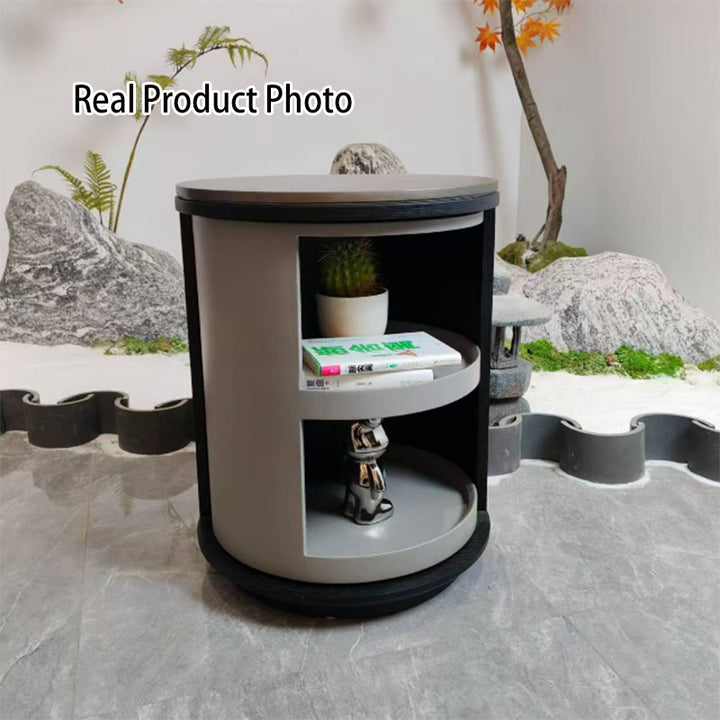 Industrial Rotating Nightstand - Round Skin-Friendly Baking Paint Bedside Table 3-Tier For Bedroom &amp; Living Room