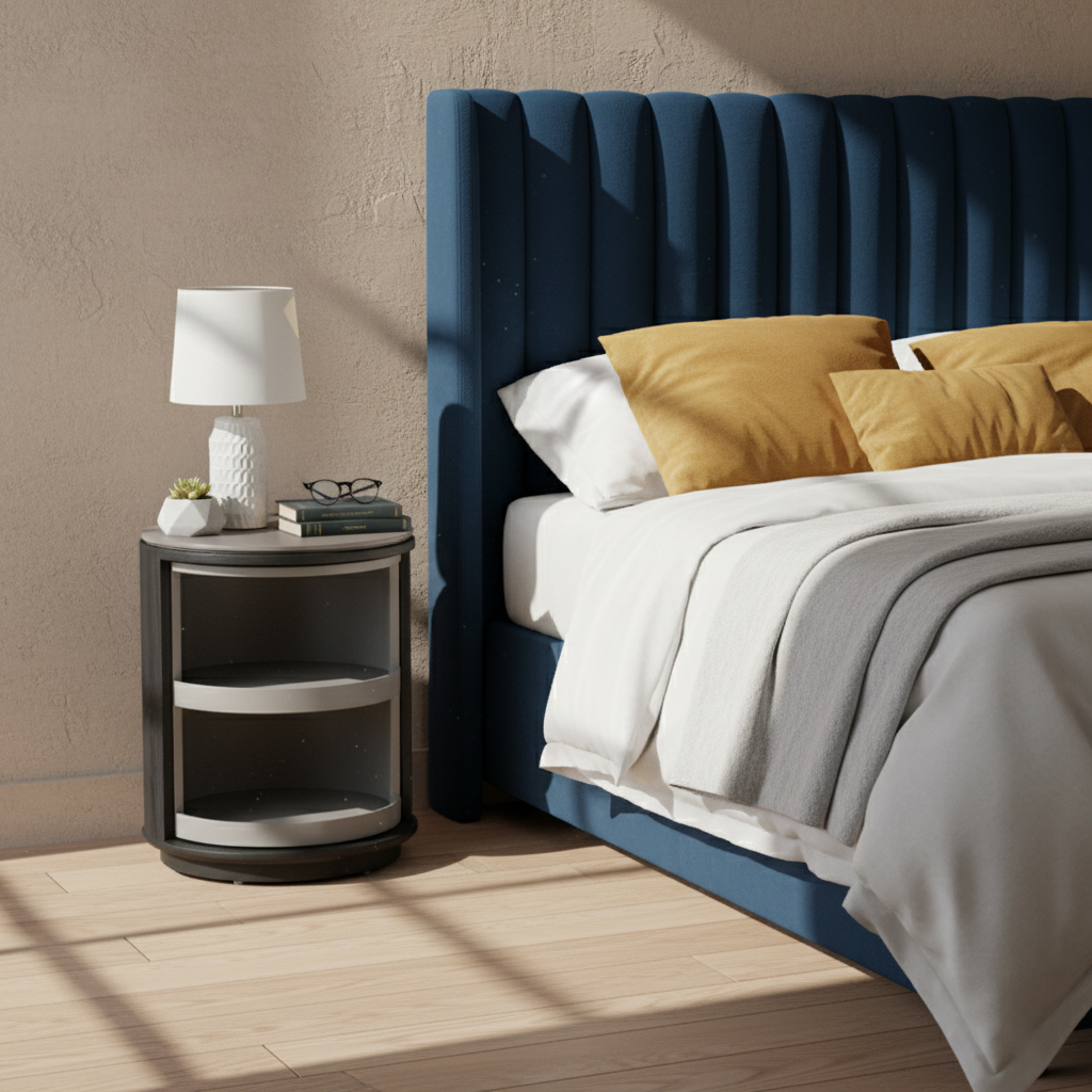 Industrial Rotating Nightstand - Round Skin-Friendly Baking Paint Bedside Table 3-Tier For Bedroom &amp; Living Room