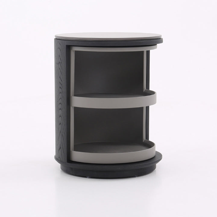 Industrial Rotating Nightstand - Round Skin-Friendly Baking Paint Bedside Table 3-Tier For Bedroom &amp; Living Room