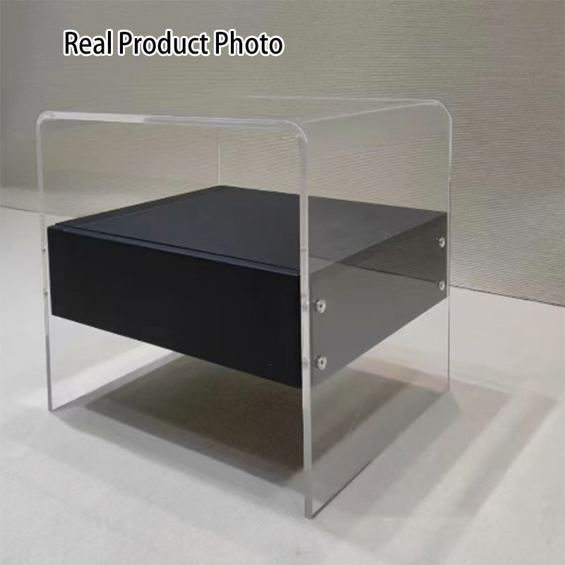 Mesita de noche de estilo industrial de acrílico - Estética funcional mesa de noche rectangular de 1 cajón para dormitorio y sala de estar 