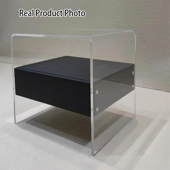 Mesita de noche de estilo industrial de acrílico - Estética funcional mesa de noche rectangular de 1 cajón para dormitorio y sala de estar 