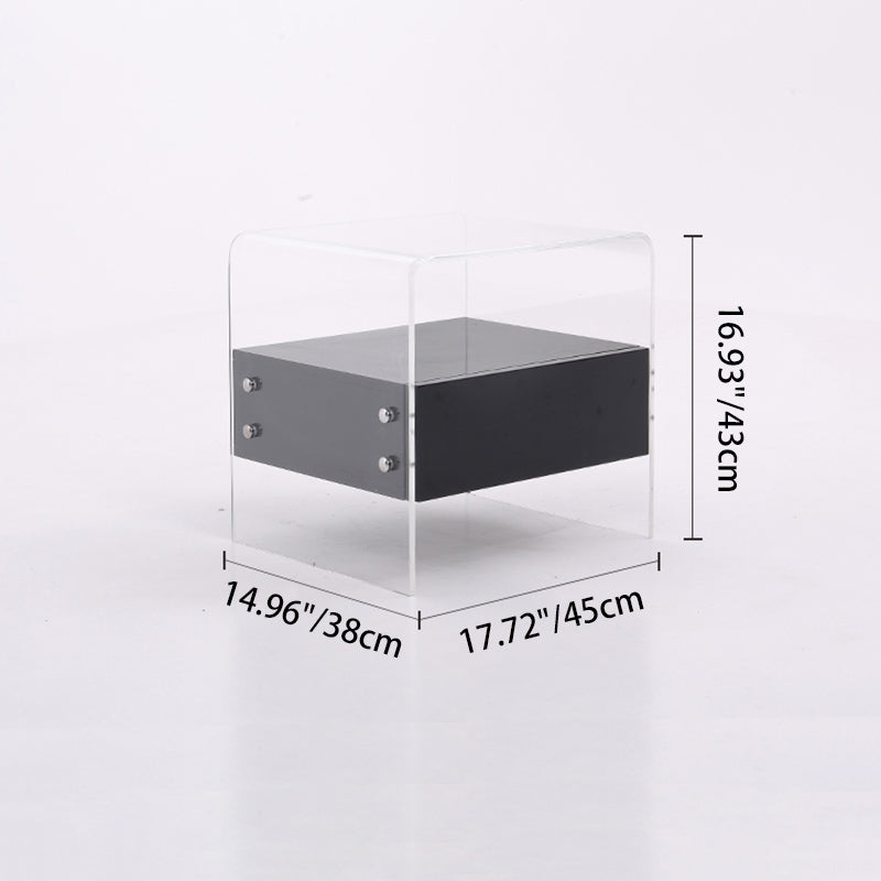 Acrylic Industrial-Style Nightstand - Functional Aesthetics Rectangular Bedside Table 1-Drawer For Bedroom & Living Room