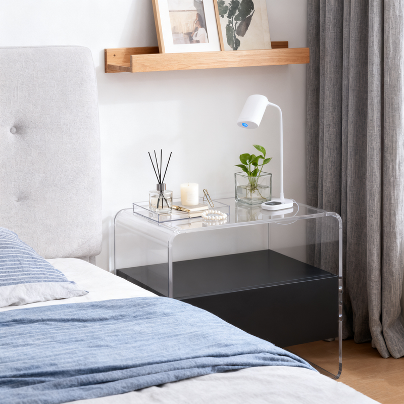Acrylic Industrial-Style Nightstand - Functional Aesthetics Rectangular Bedside Table 1-Drawer For Bedroom & Living Room