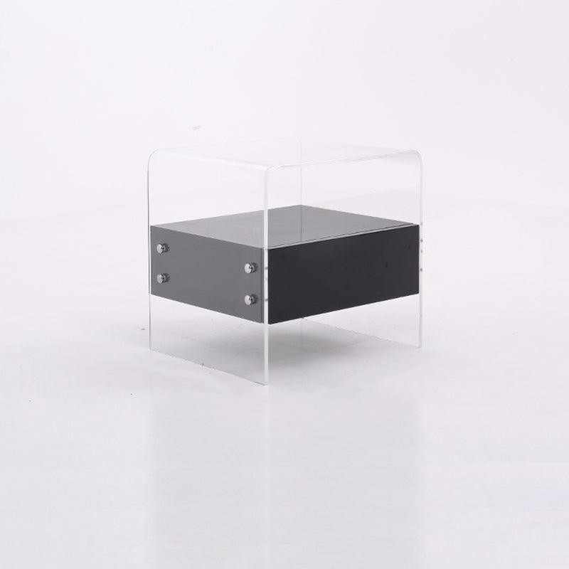 Acrylic Industrial-Style Nightstand - Functional Aesthetics Rectangular Bedside Table 1-Drawer For Bedroom & Living Room