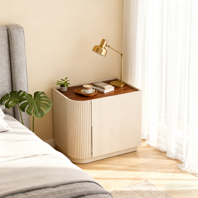 Premium Luxury Nightstand - Delicate Textured Panel Bedside Table 2-Drawer For Bedroom & Living Room
