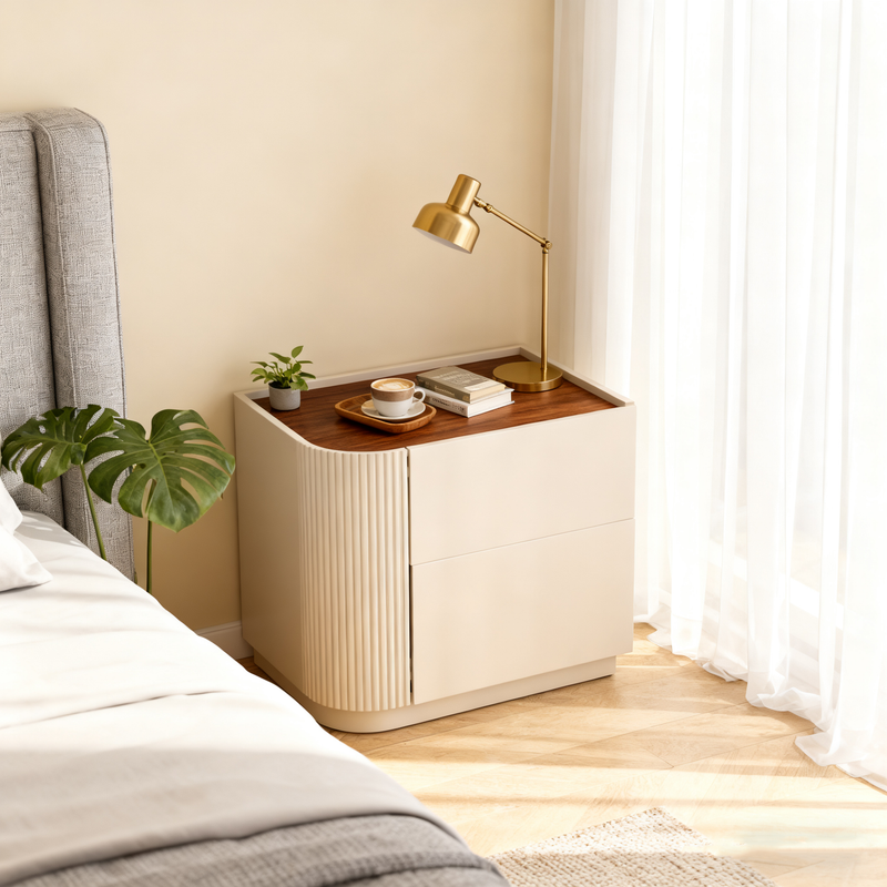 Premium Luxury Nightstand - Delicate Textured Panel Bedside Table 2-Drawer For Bedroom & Living Room