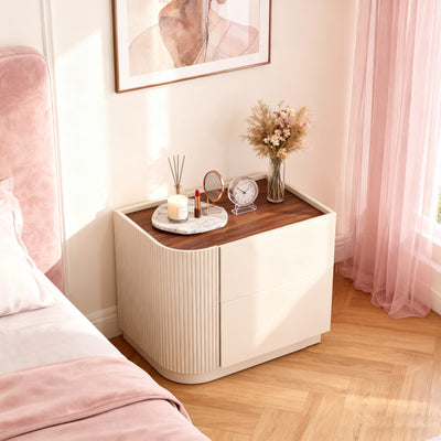 Premium Luxury Nightstand - Delicate Textured Panel Bedside Table 2-Drawer For Bedroom & Living Room
