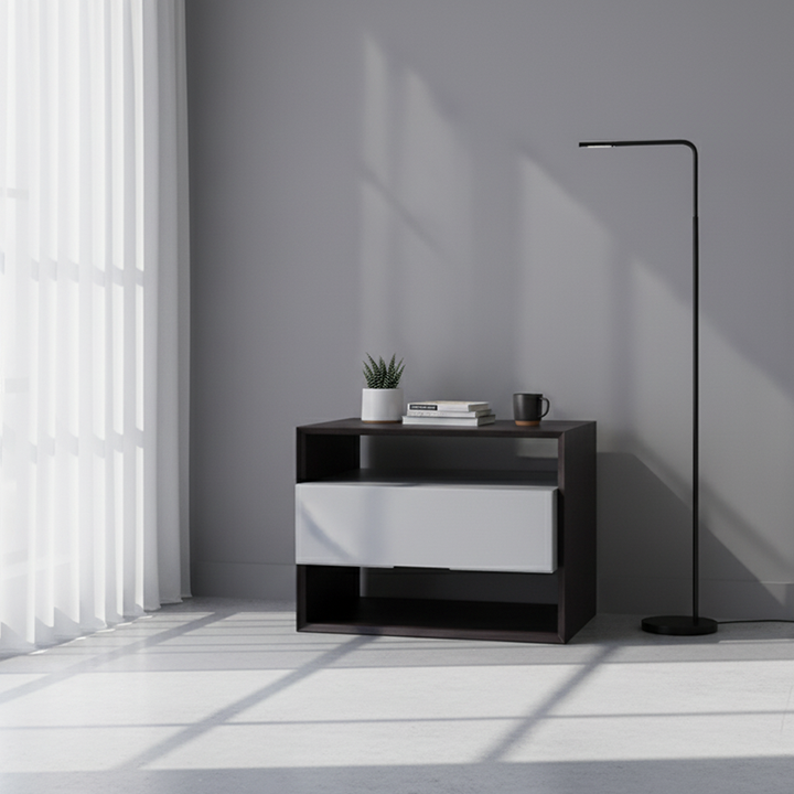 Table de chevet industrielle contemporaine - Style polyvalent et poignée dissimulée ultra-minimaliste, table de chevet à 2 tiroirs pour chambre 