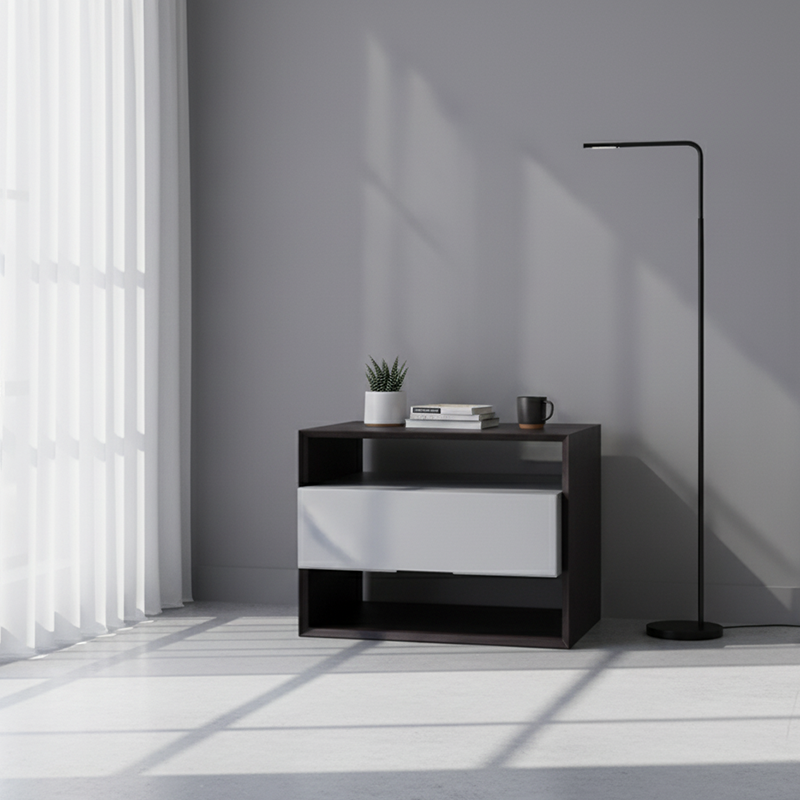 Contemporary Industrial Nightstand - Versatile Style & Ultra-Minimalist Hidden Handle Bedside Table 2-Drawer For Bedroom