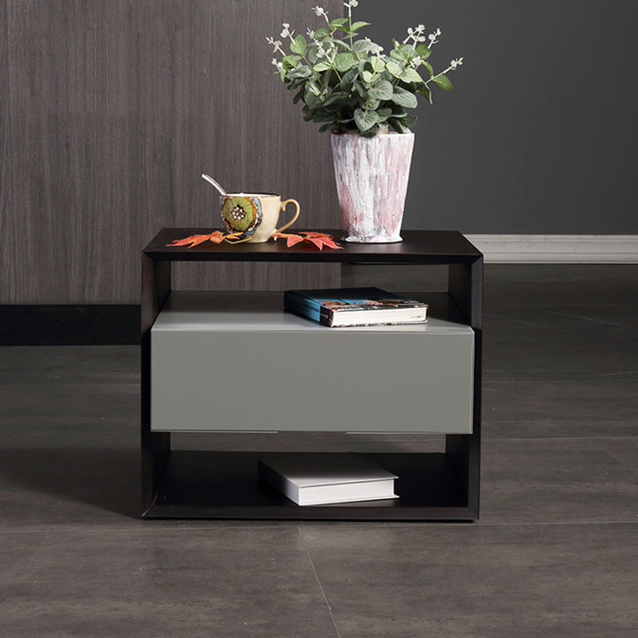 Table de chevet industrielle contemporaine - Style polyvalent et poignée dissimulée ultra-minimaliste, table de chevet à 2 tiroirs pour chambre 