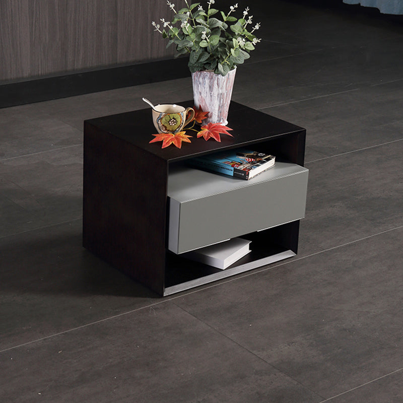 Contemporary Industrial Nightstand - Versatile Style & Ultra-Minimalist Hidden Handle Bedside Table 2-Drawer For Bedroom